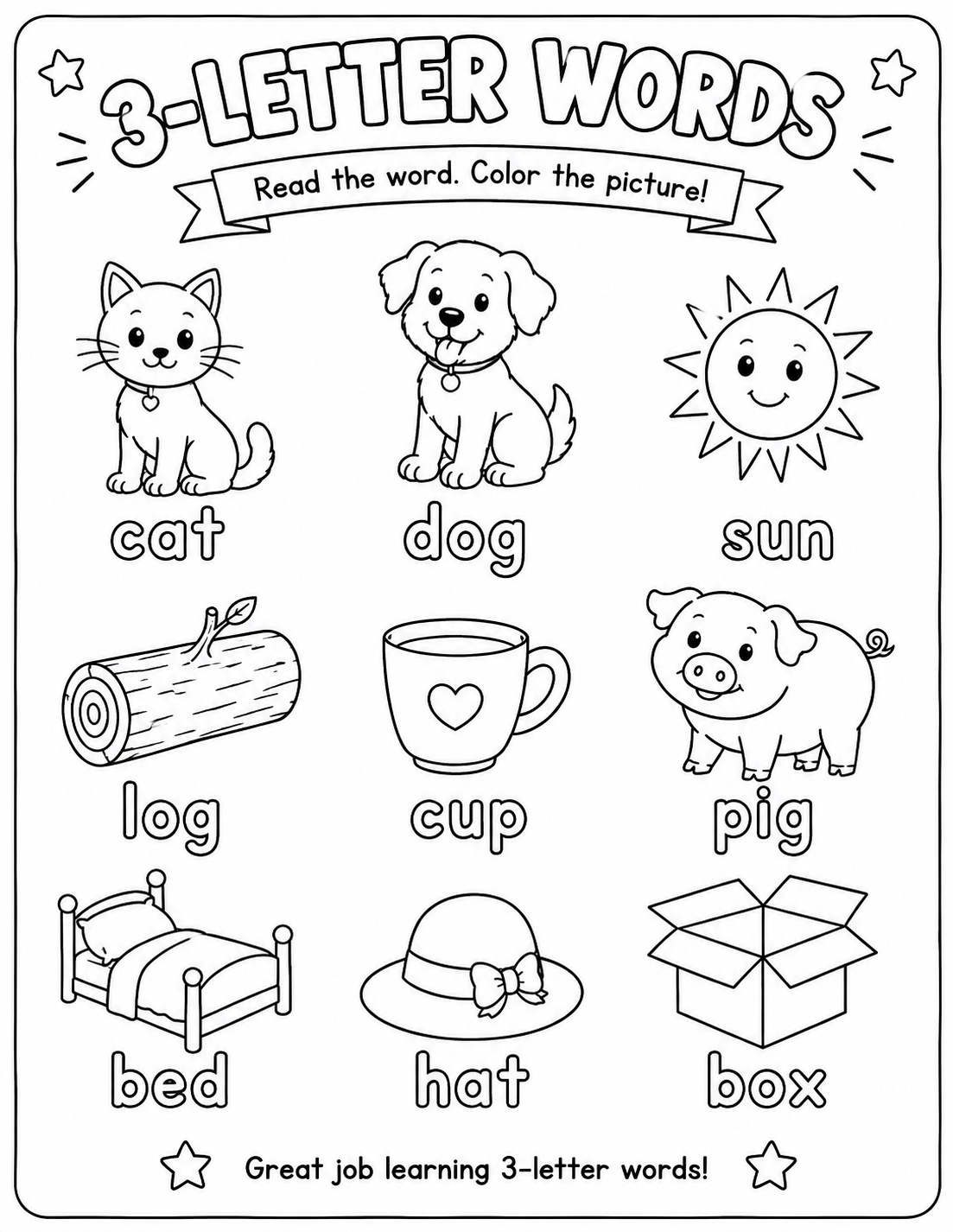 Preview of My 3 Letter Word Book Coloring Page