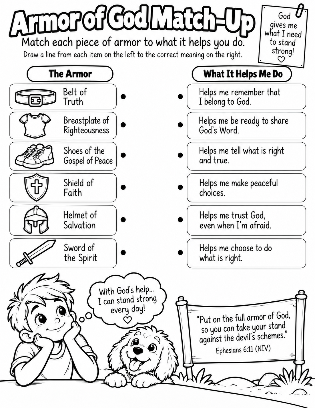 Preview of Armor of God Matching Activity