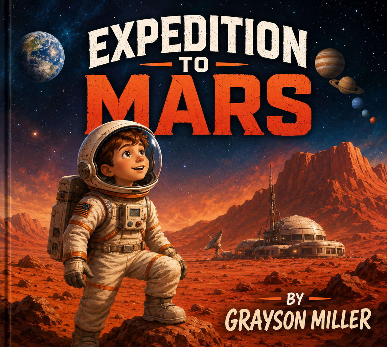 Expedition to Mars cover featuring a young astronaut exploring Mars